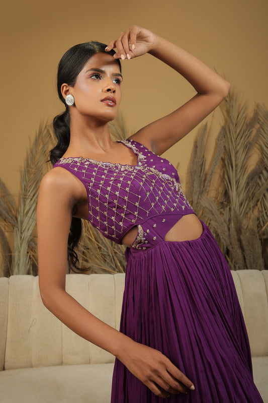 Purple Embroidered Anarkali Set
