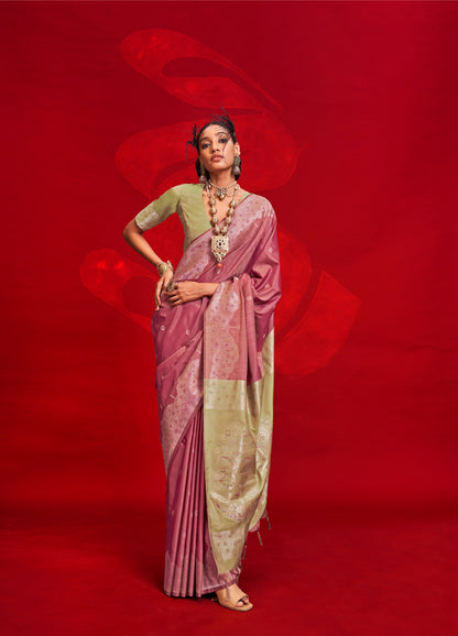 Pink Kontessa Tussar Silk Handloom Saree with ikkat Pallu