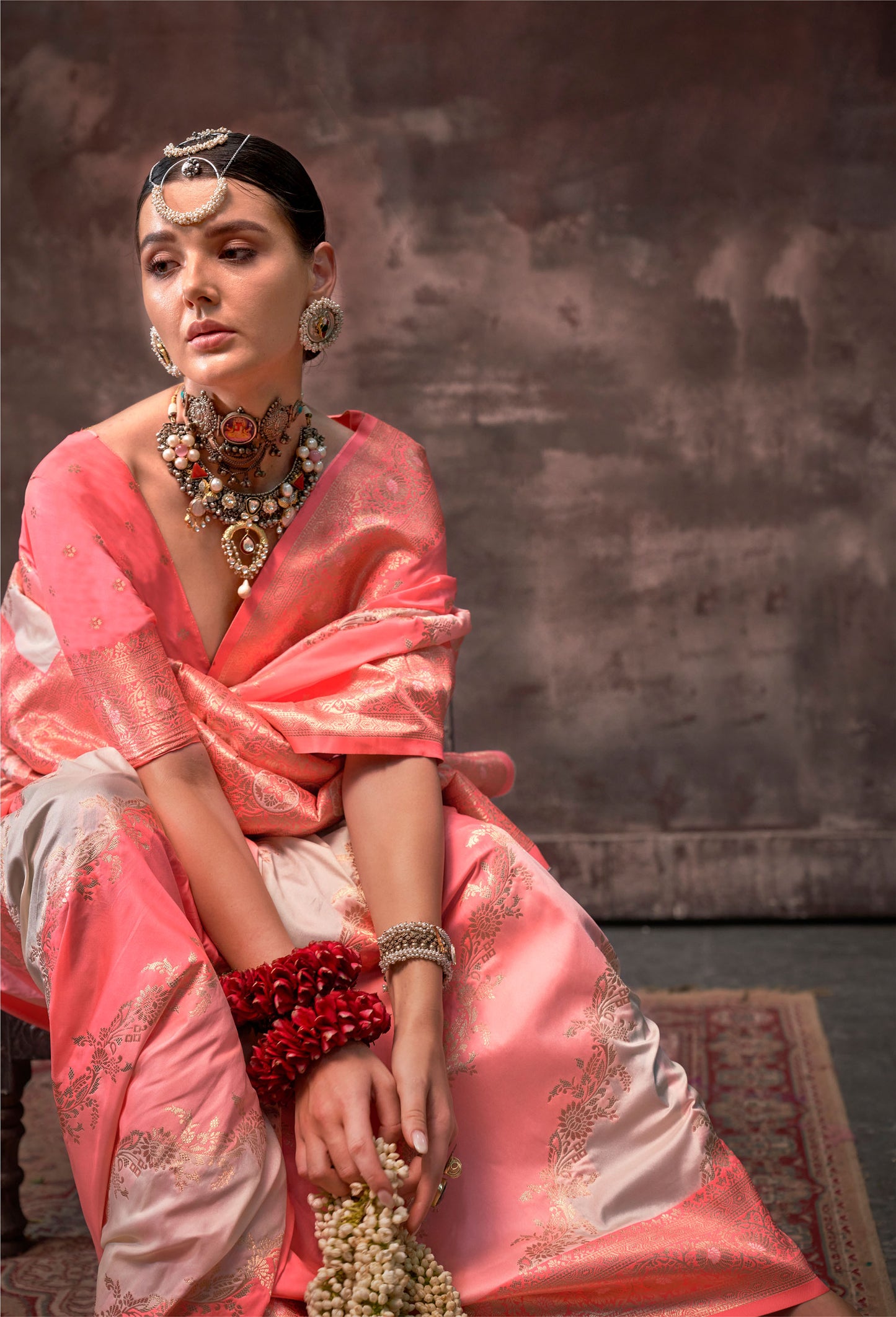 Light Peach Kookal Rangkaat Handloom Silk Saree