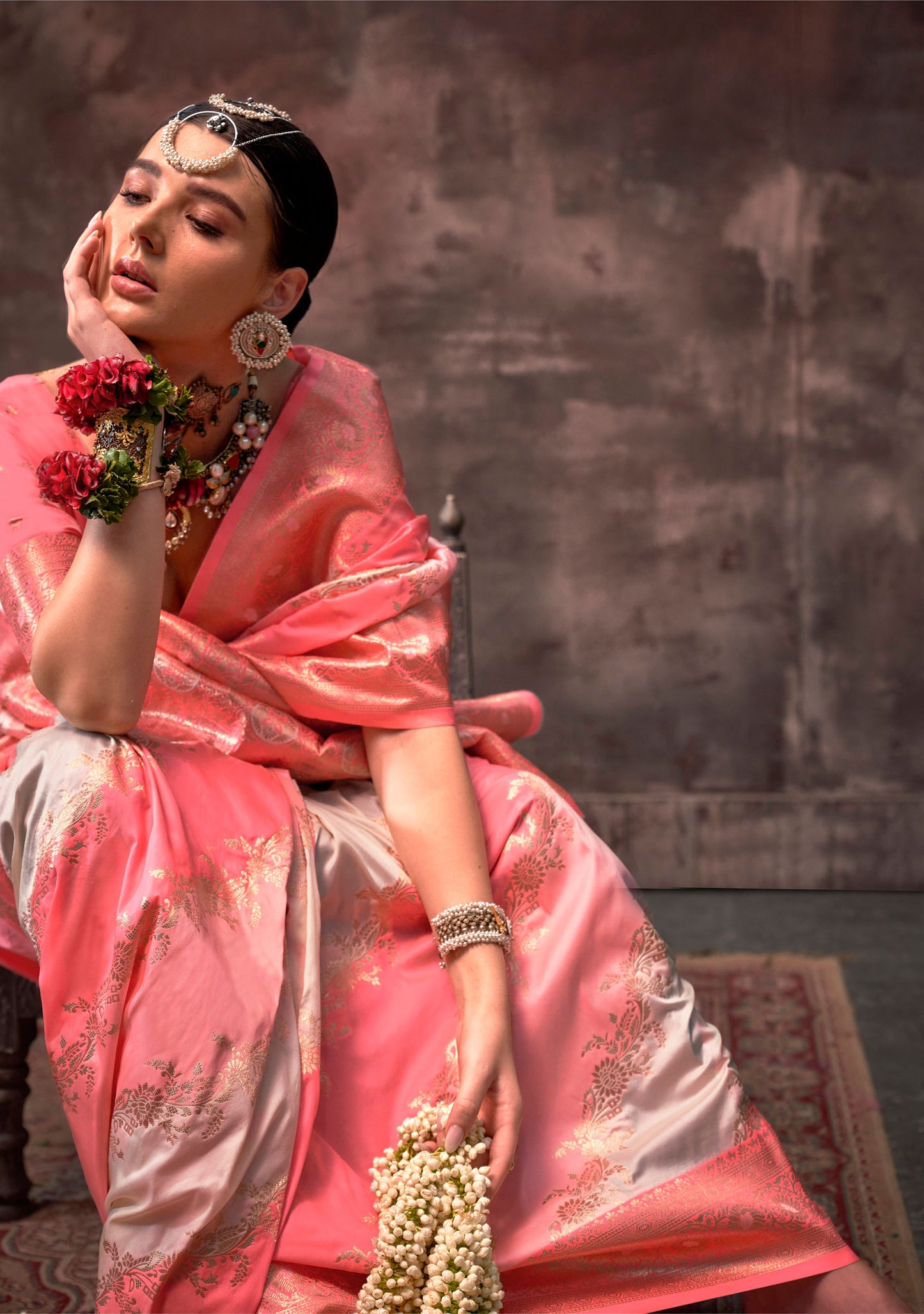 Light Peach Kookal Rangkaat Handloom Silk Saree