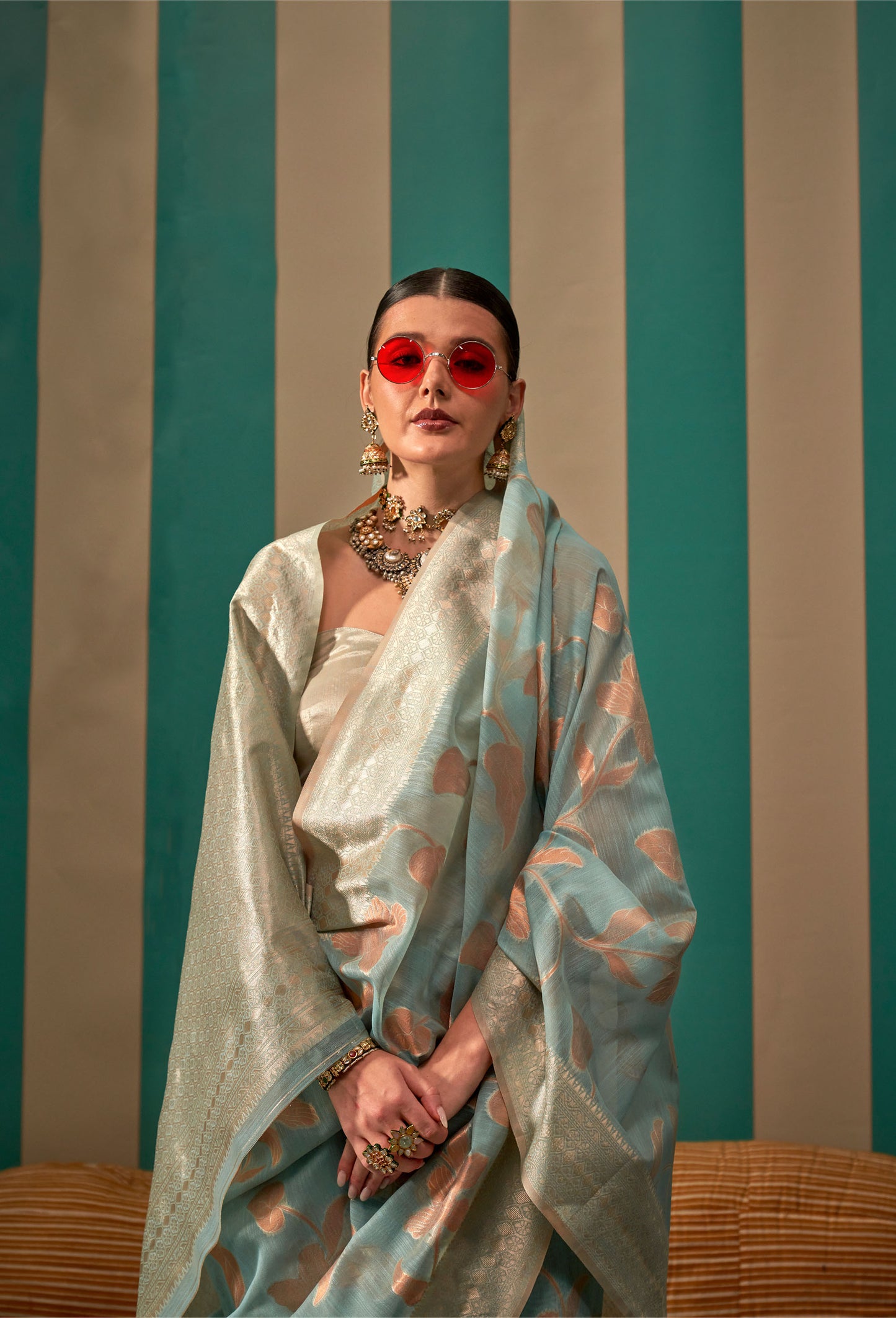 Blue Kapri Linen Handloom Silk Saree