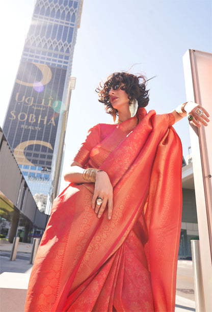 Orange Kzainaab Handloom Silk Saree