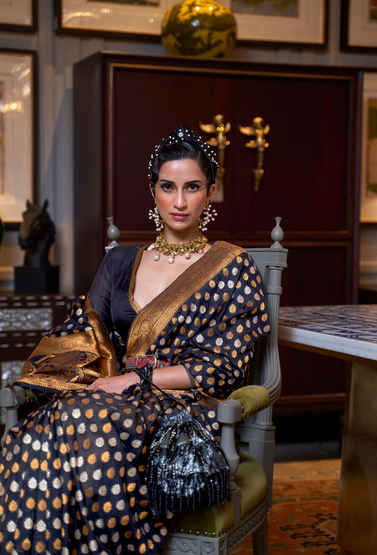 Black Kloset Silk Pure khadi Zari woven saree