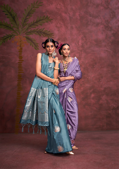 Purple Kanthkala Satin Silk Handloom Banarasi Zari Weaving Saree