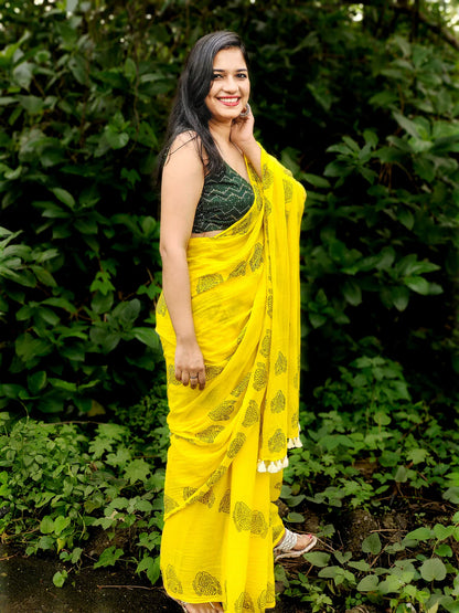 Yellow Rose Mul Mul Cotton Handloom saree
