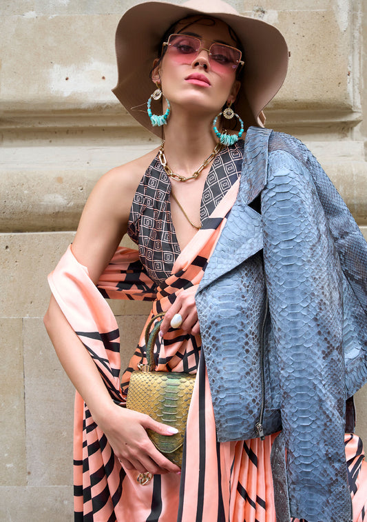 Orange Klutch Japan Satin Print Saree