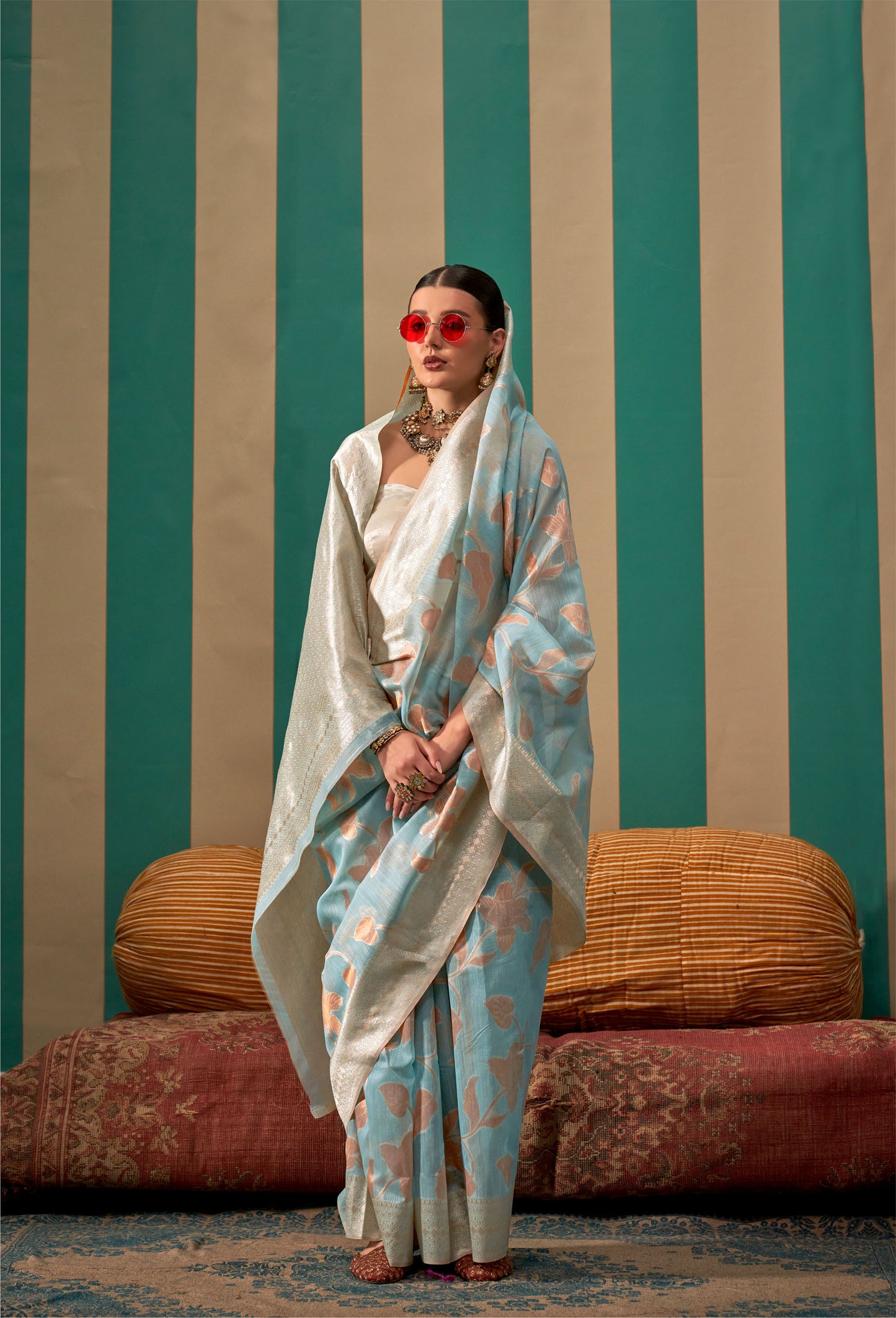 Blue Kapri Linen Handloom Silk Saree