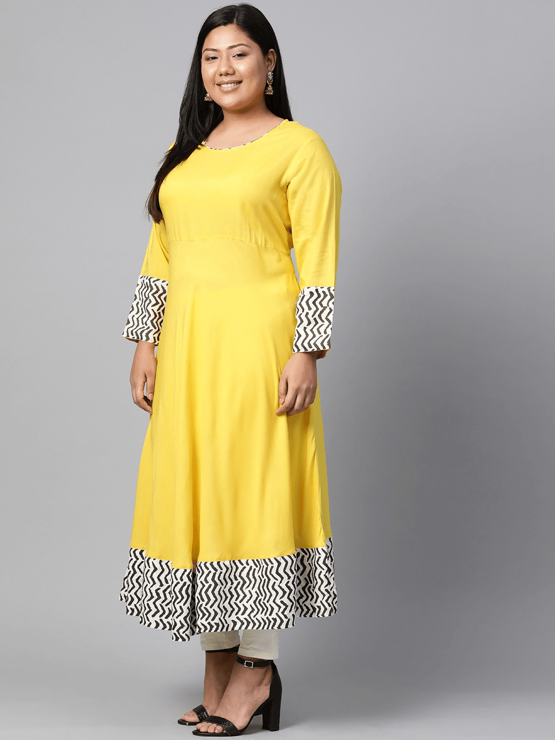 Plus Size Solid Mustard Yellow Rayon Anarkali  