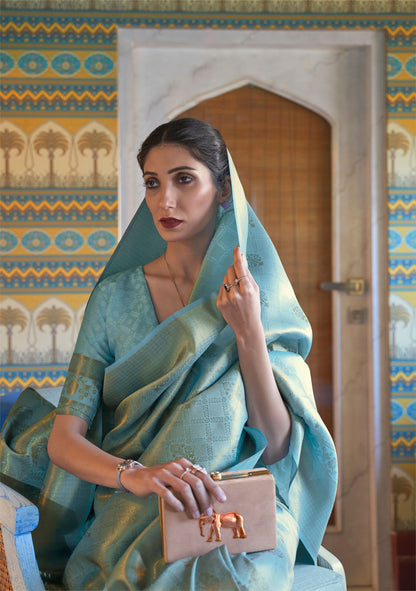 Teal Kumbhi Silk - Petals Handloom Saree