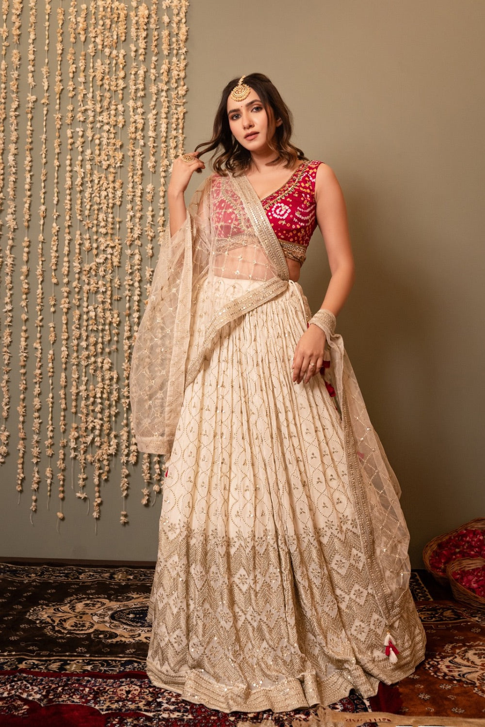 Pink and White georgette lehenga choli with sequin work