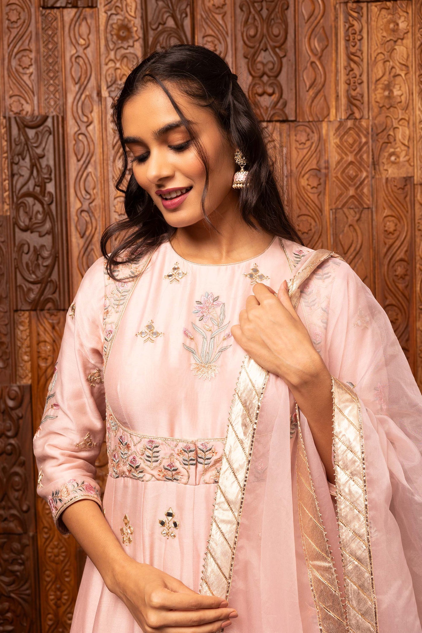 Tales of grace Light Pink Chanderi silk Embroidered Anarkali