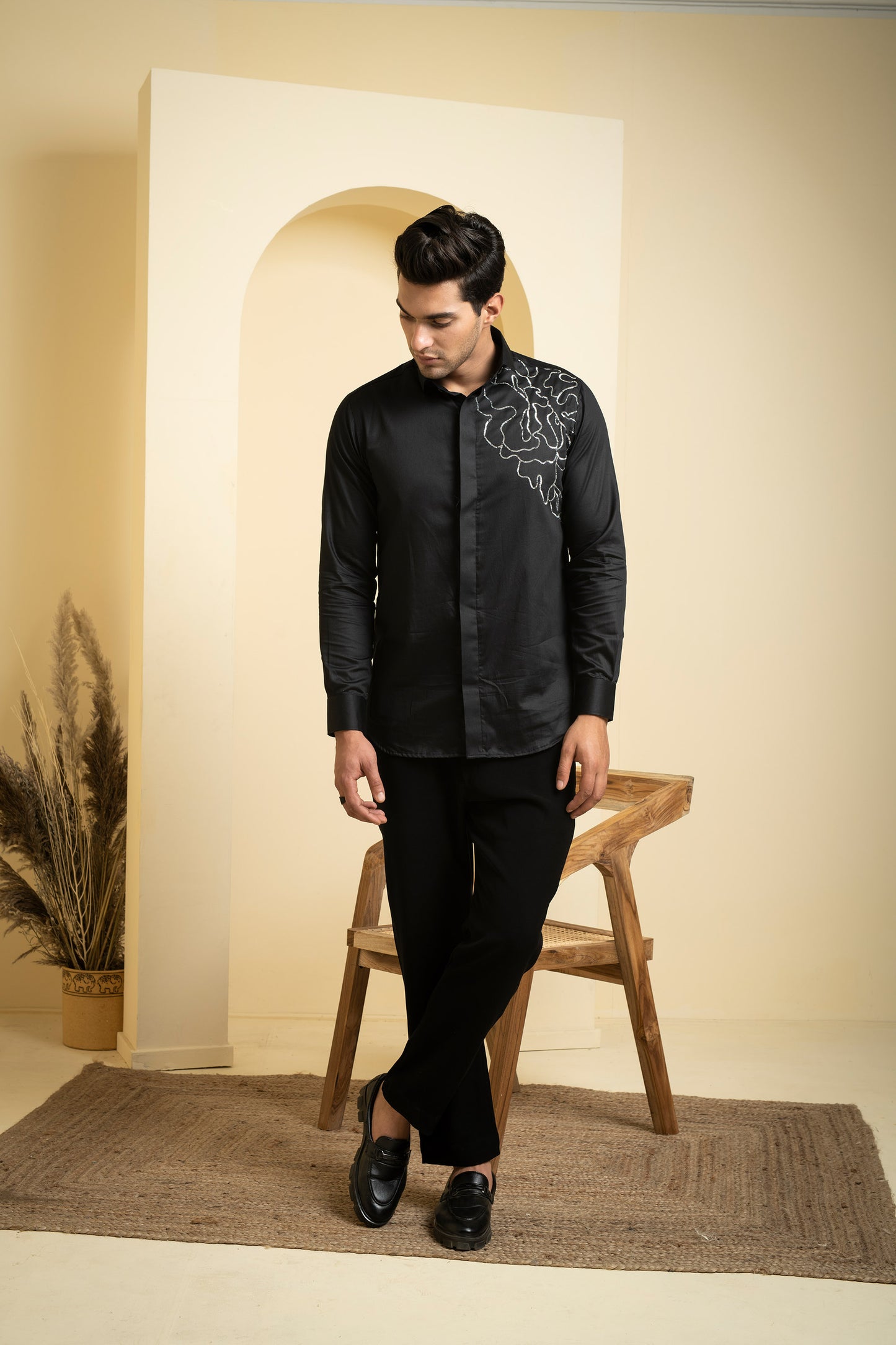 Black Cotton satin Sterling Party Wear Shirt