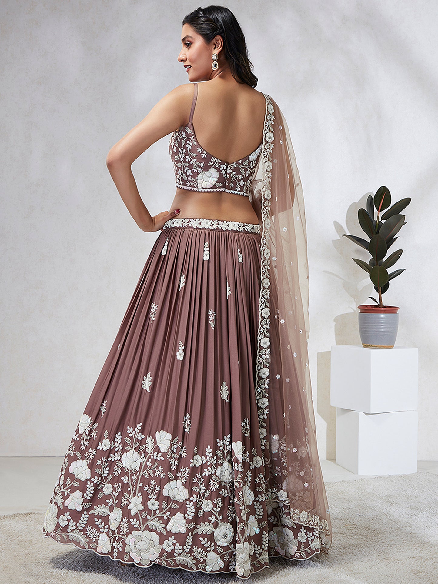 Rose gold  Georgette Sequins and thread embroidery Lehenga