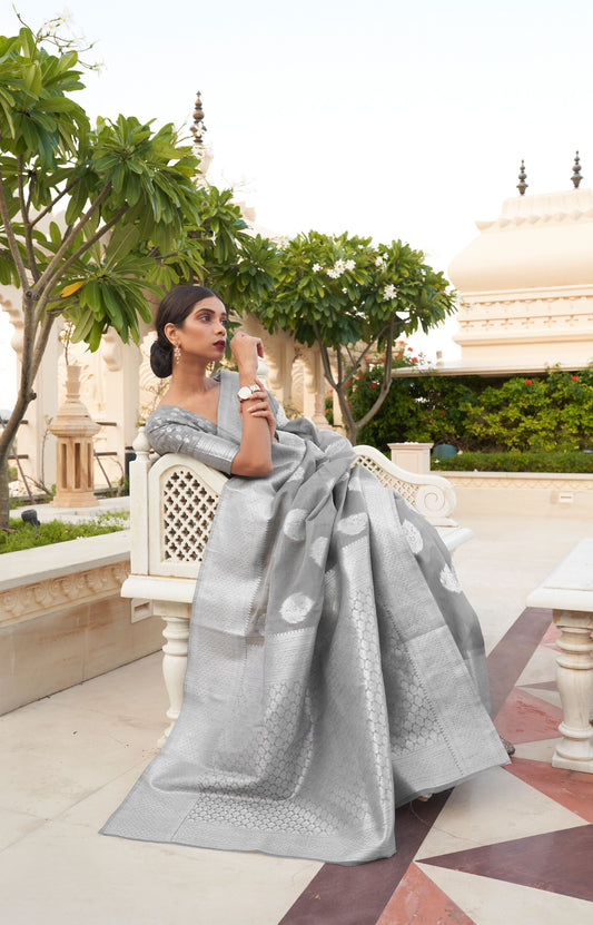 Grey Kevaah Linen Woven Saree