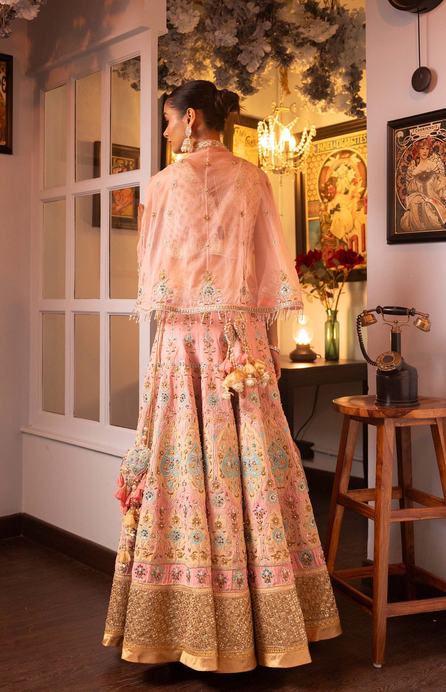 Pietra Dura Pink Raw Silk Machine Embroidered Bridesmaid Lehenga