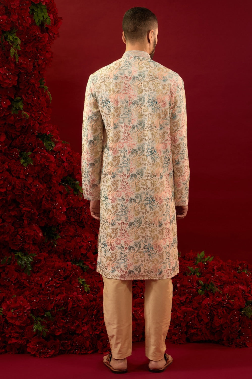 Pink silk kurta &  pajama with  machine work