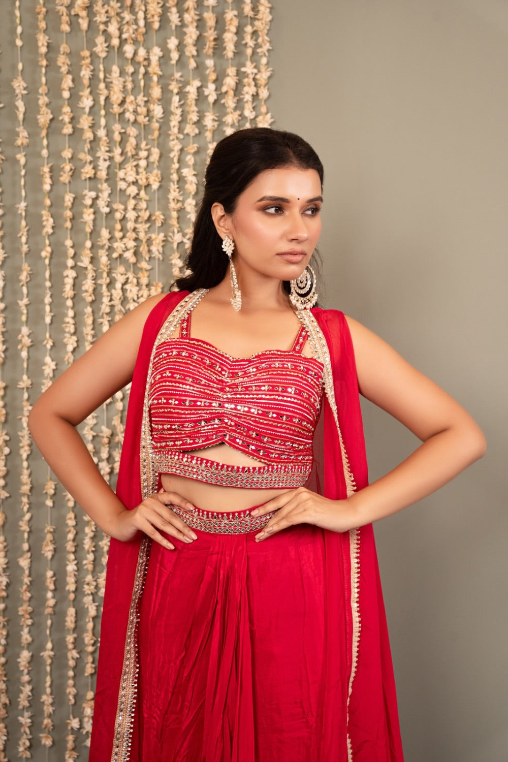 Pink gaji silk Indo western with handwork blouse