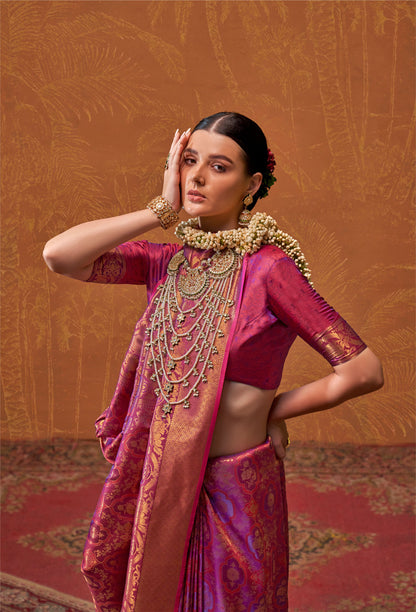 Plum Kaala Ruby Handloom Silk Saree