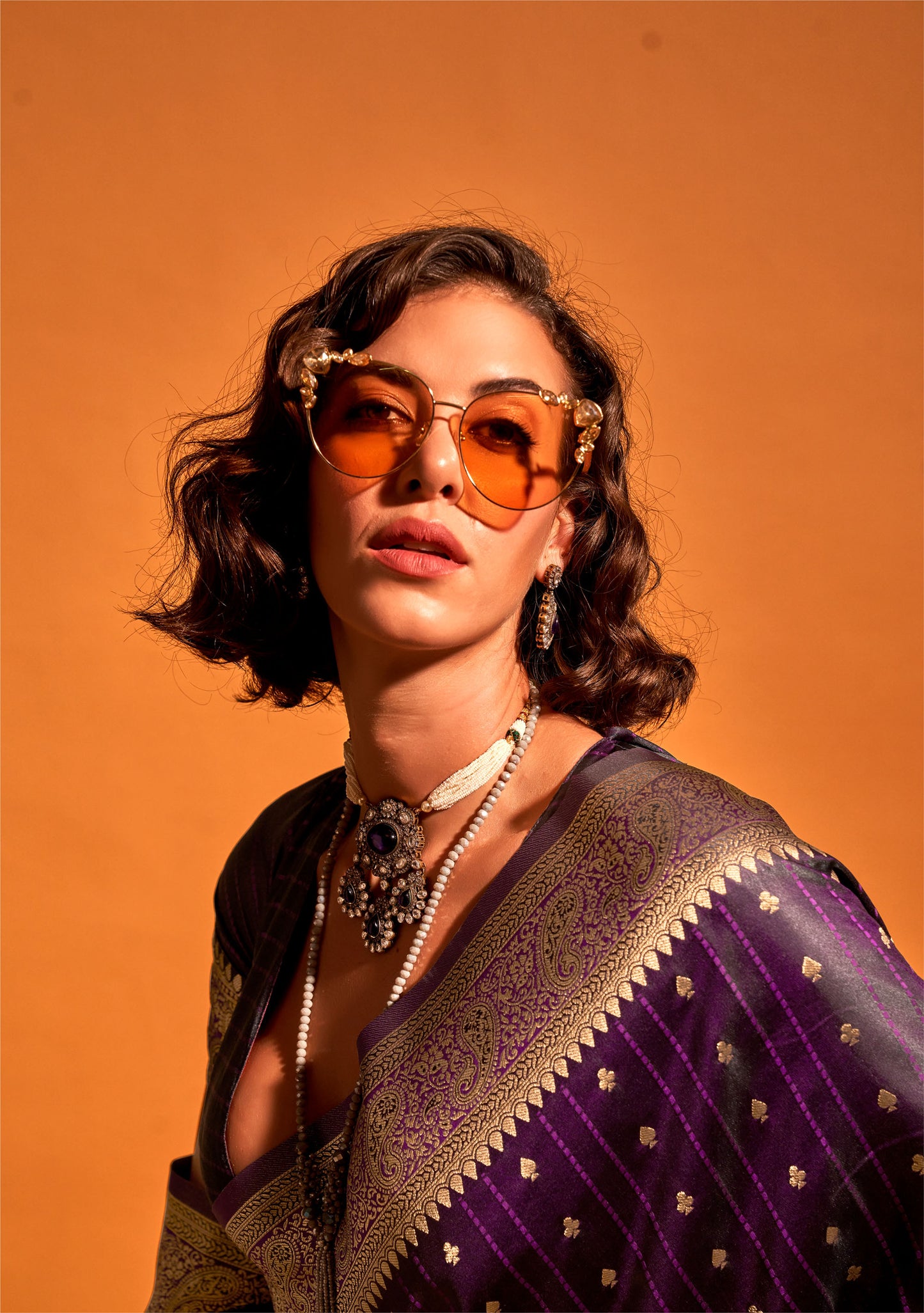 Deep Purple Karnaal Pure Satin Handloom Silk Saree