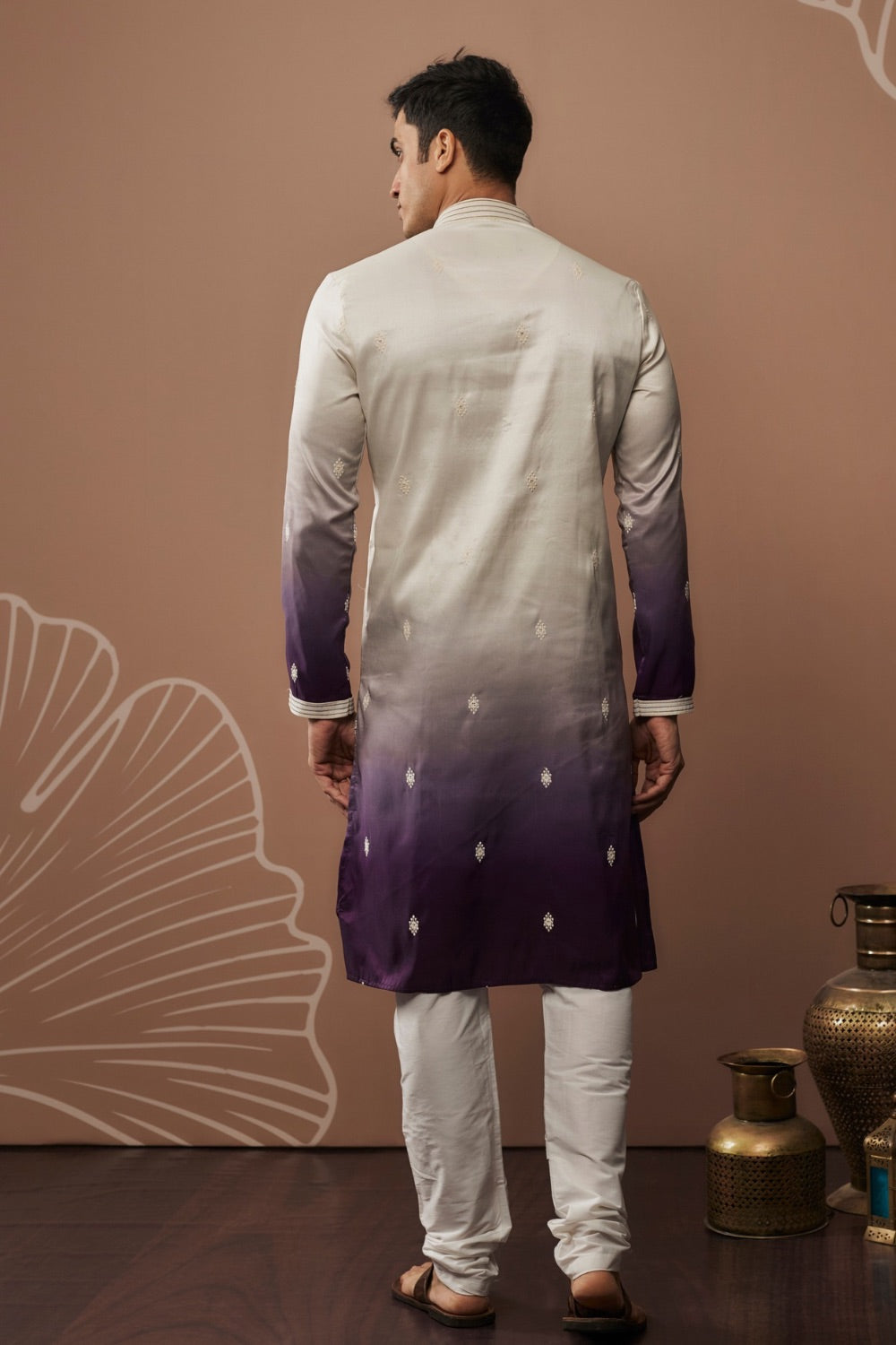 Purple shaded silk kurta pajama with hand and machine work