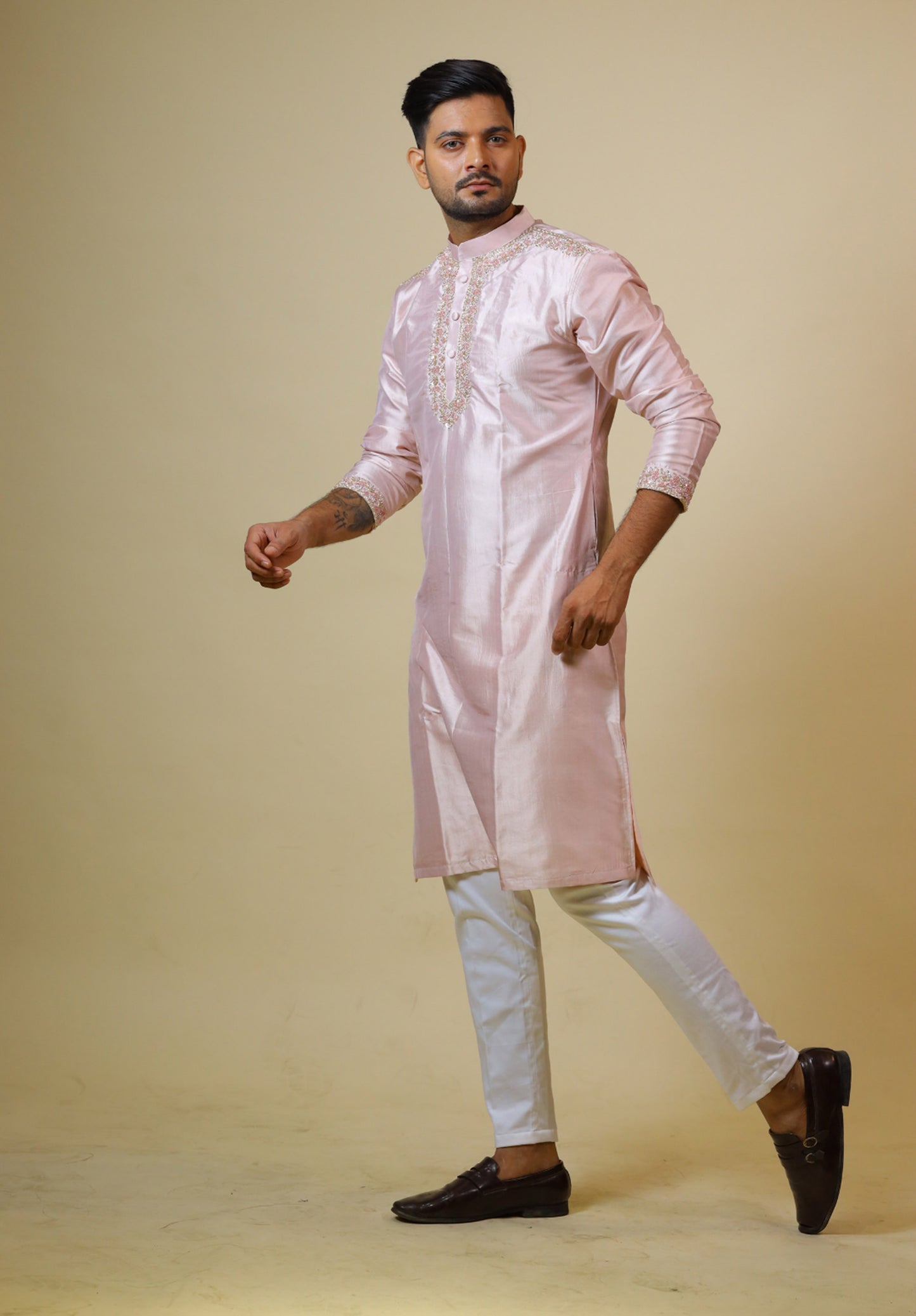 Pink Dupion Silk Intricate Embroidered Festive ( only Kurta )