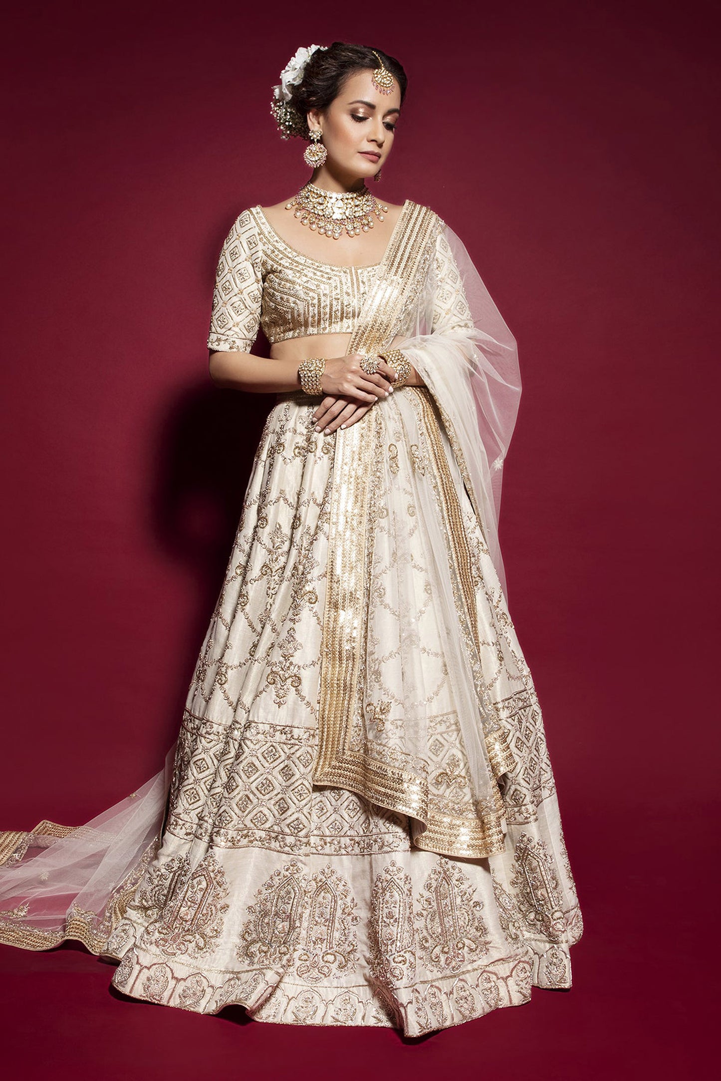 Ivory Zardozi Embroidery Lehenga - Aarambh