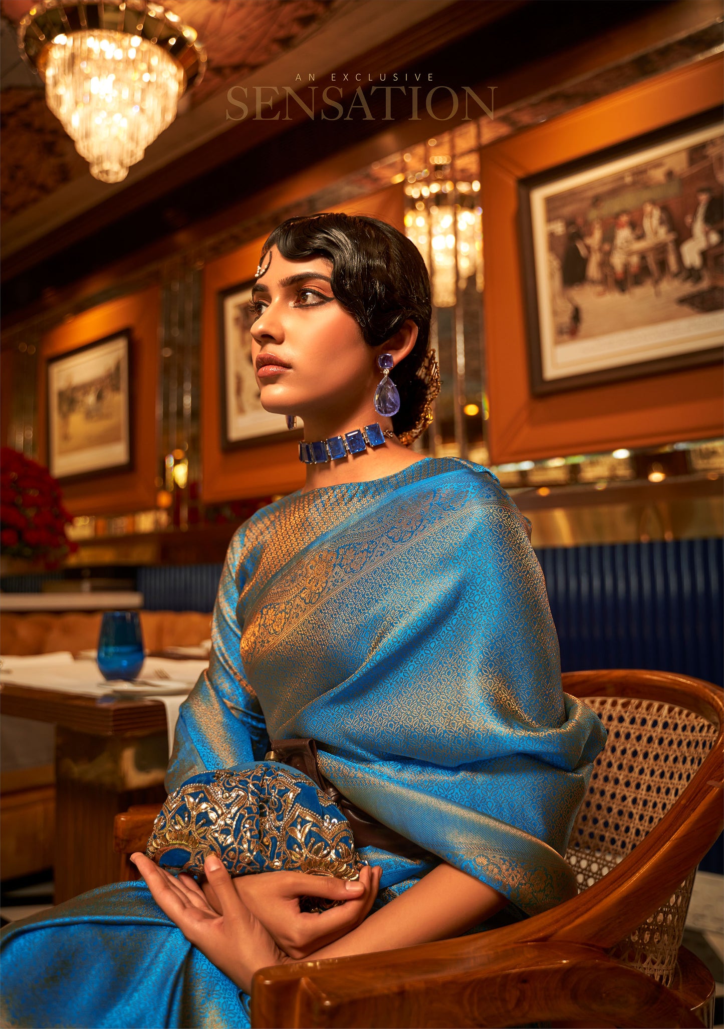 Blue Kumbal Silk Nylon Satin Zari woven saree