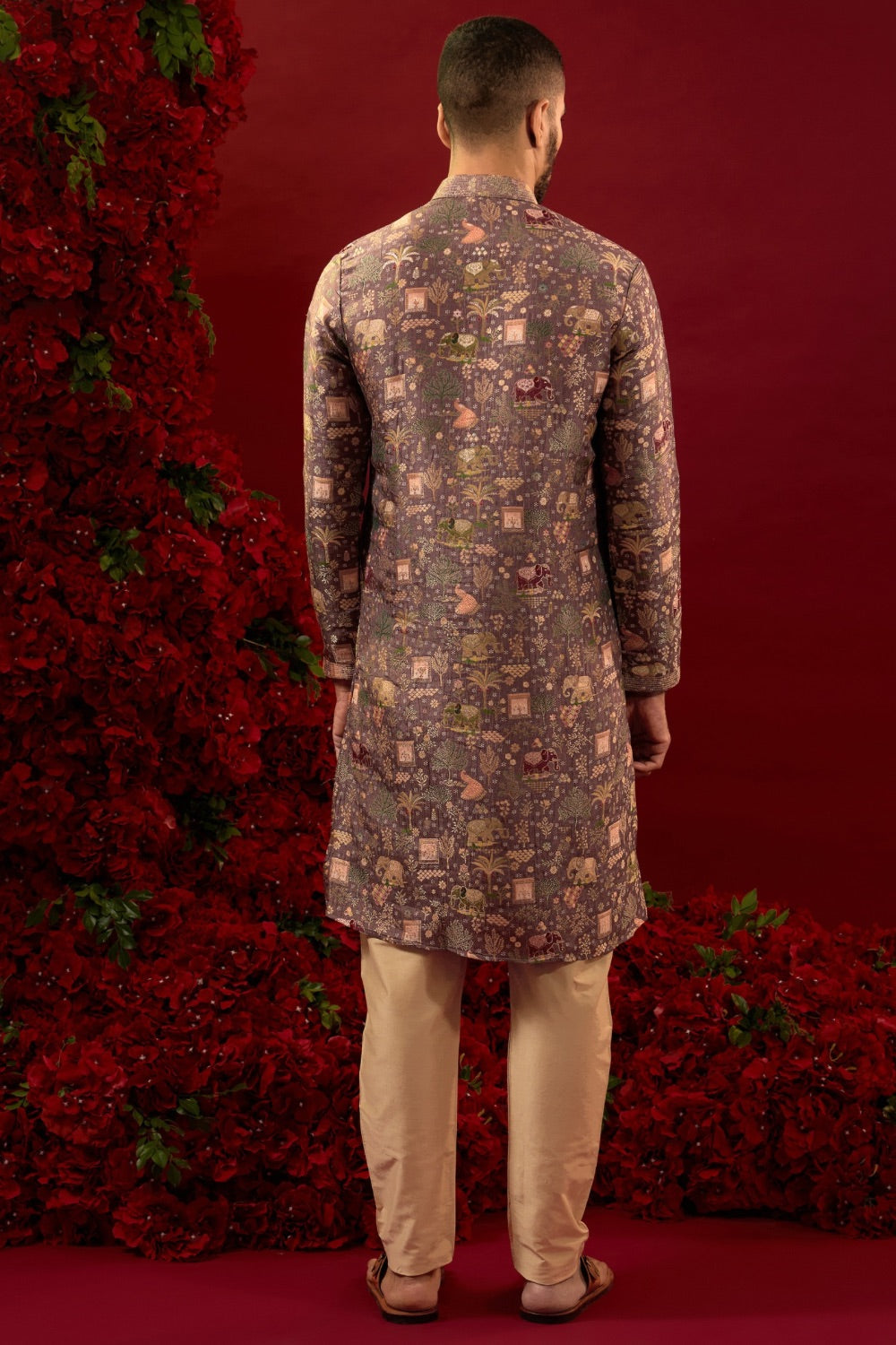 Multicolour silk kurta & pajama with hand and machine work