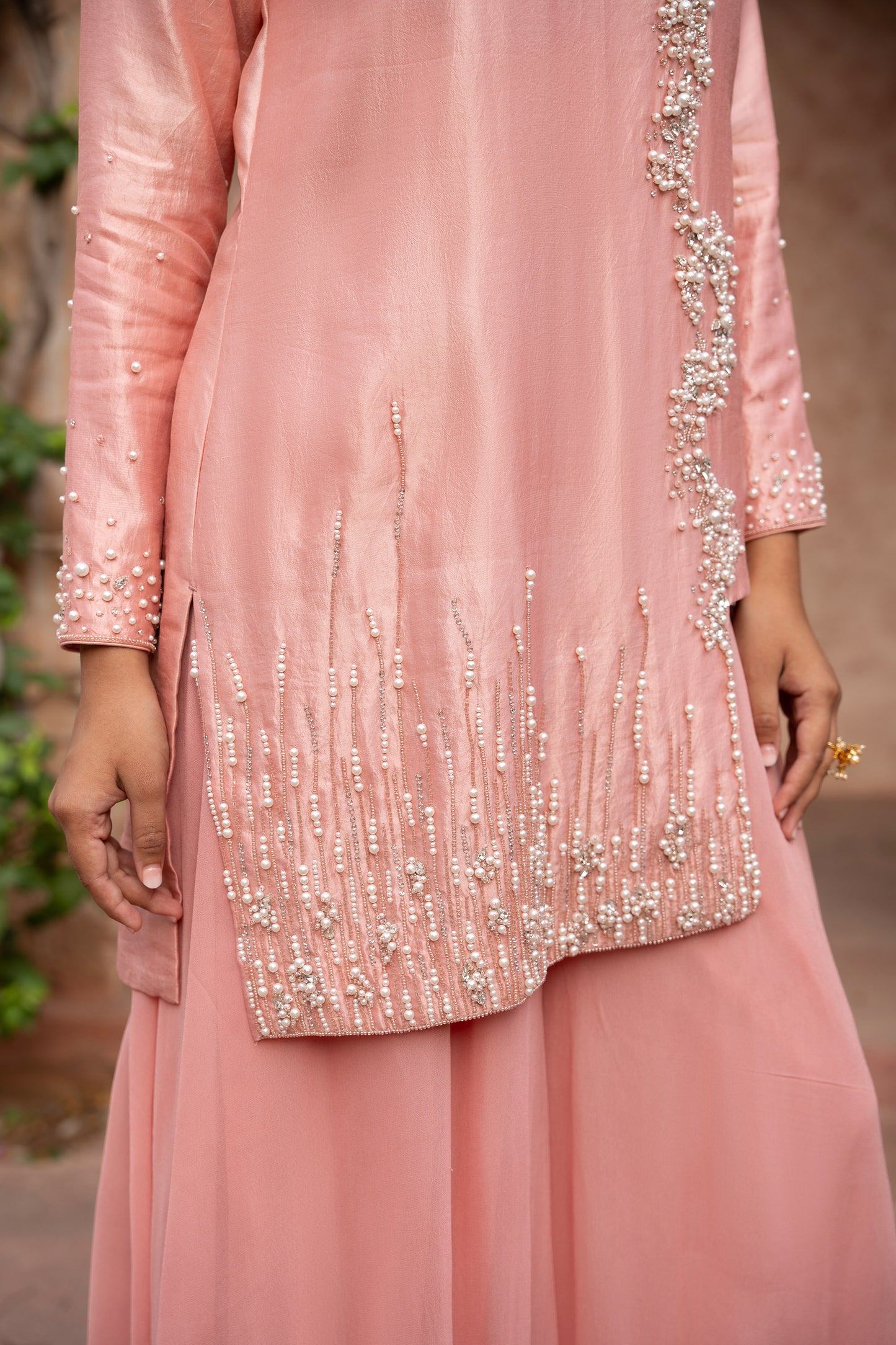 Blush Pink Hand-Embroidered Sharara Set