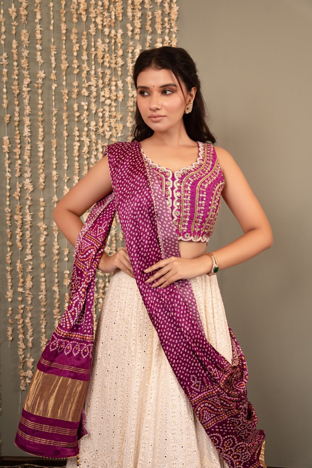 Purple and White lakhnavi lehenga choli