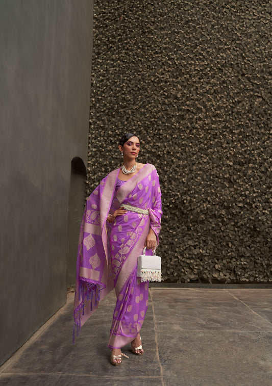 Violet Kosmos Silk Nylon Chinnon Two tone saree