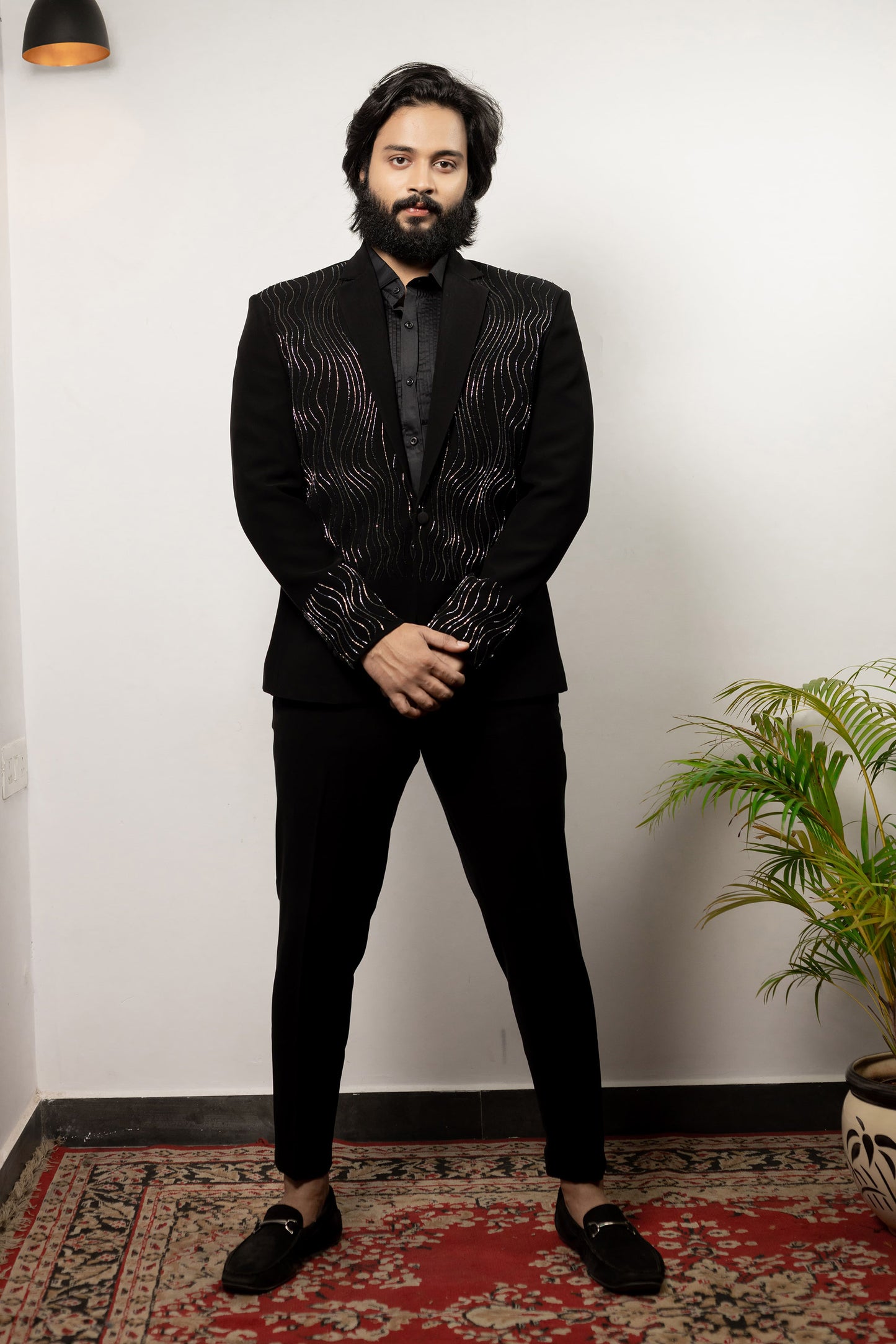 Alish Black Imported Suiting Silver Thread Embroidered Party Wear Blazer