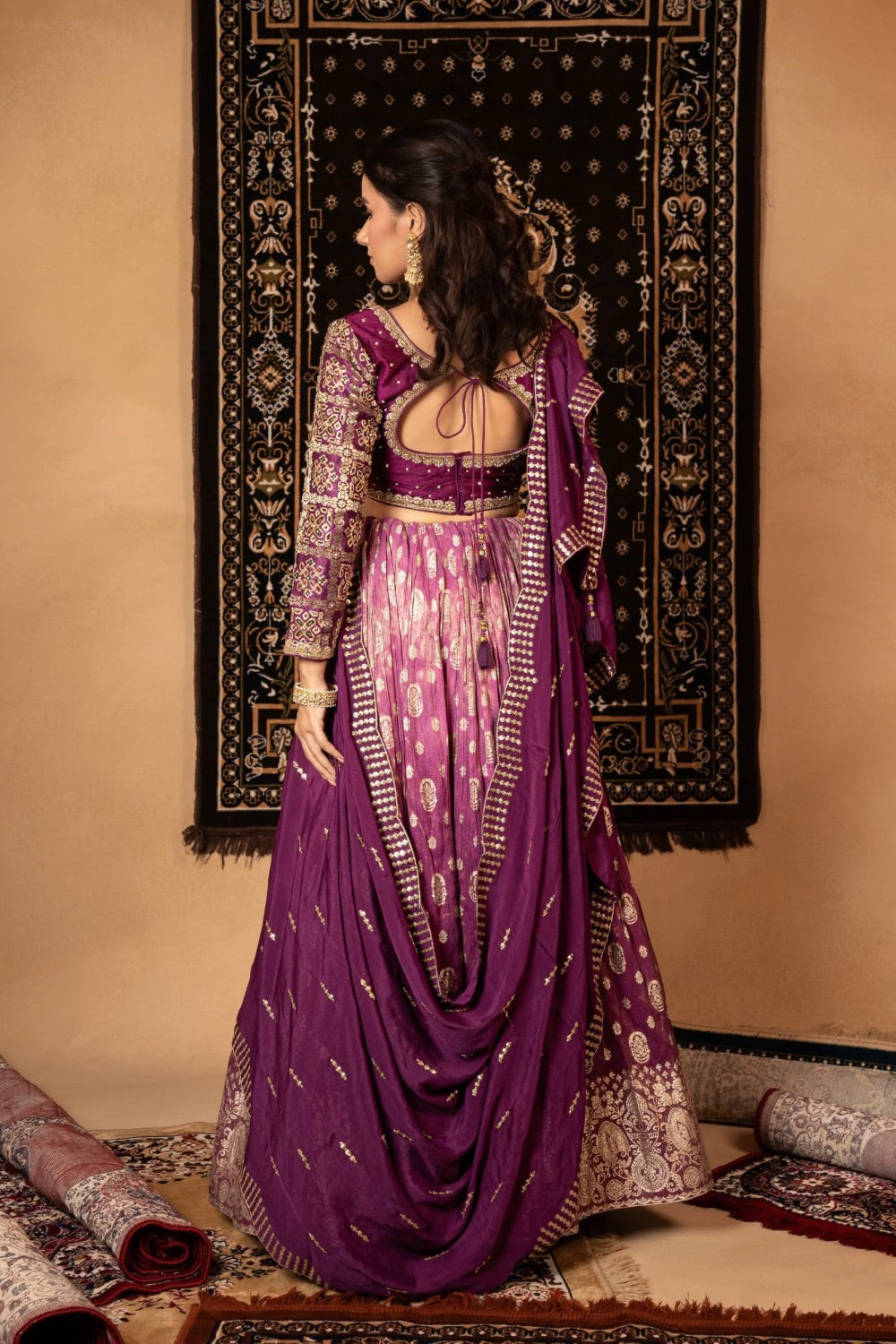 Raisin purple soft silk lehenga choli with cut dana work