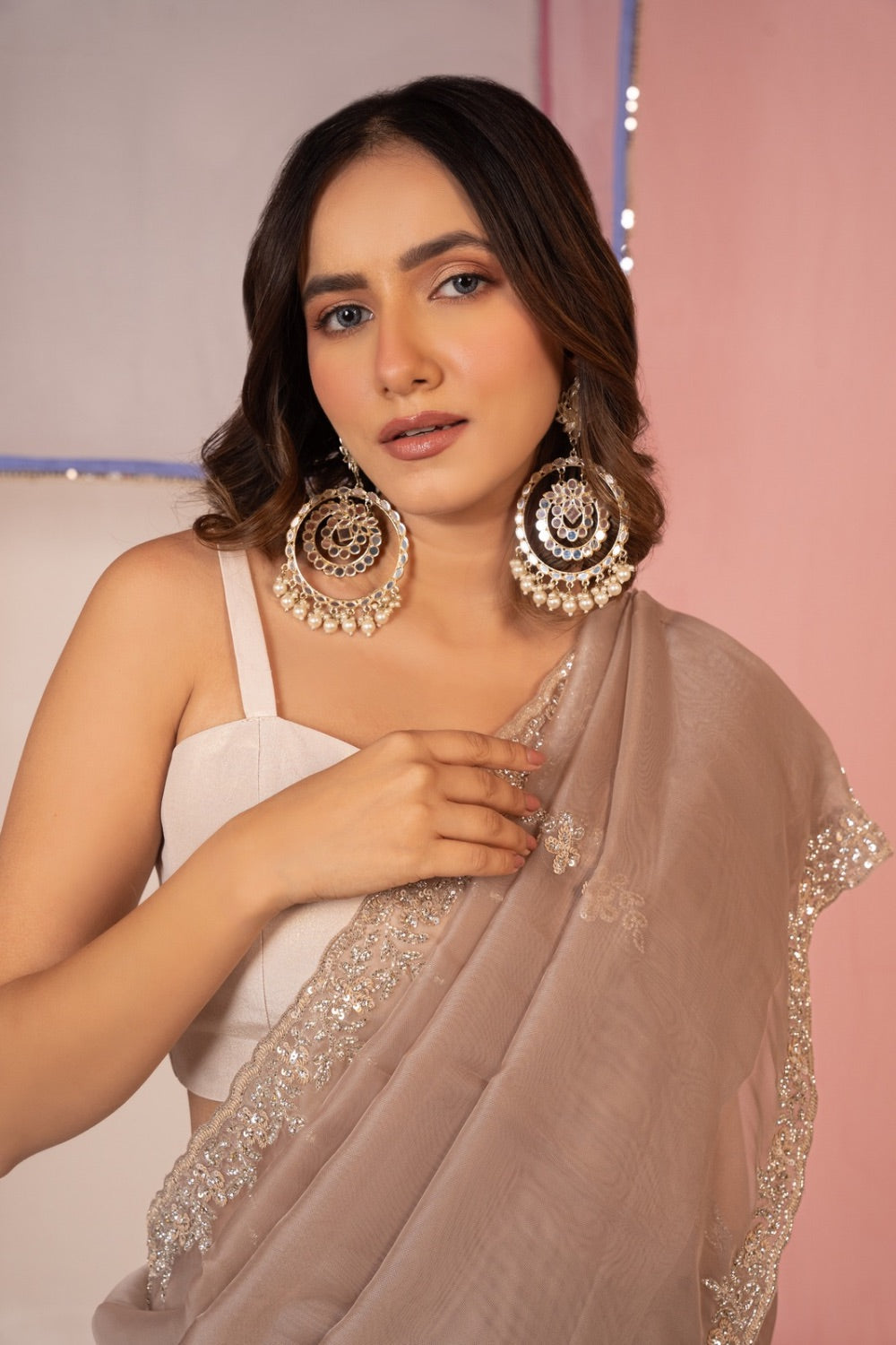 Soft champagne tissue silk saree and unstitched blouse piece