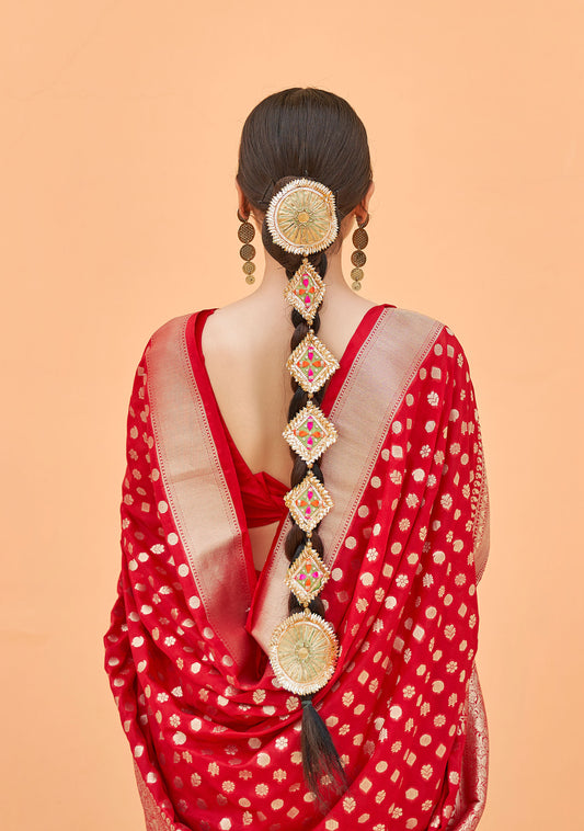 Red Khadi Georgette Nylon Handloom Saree