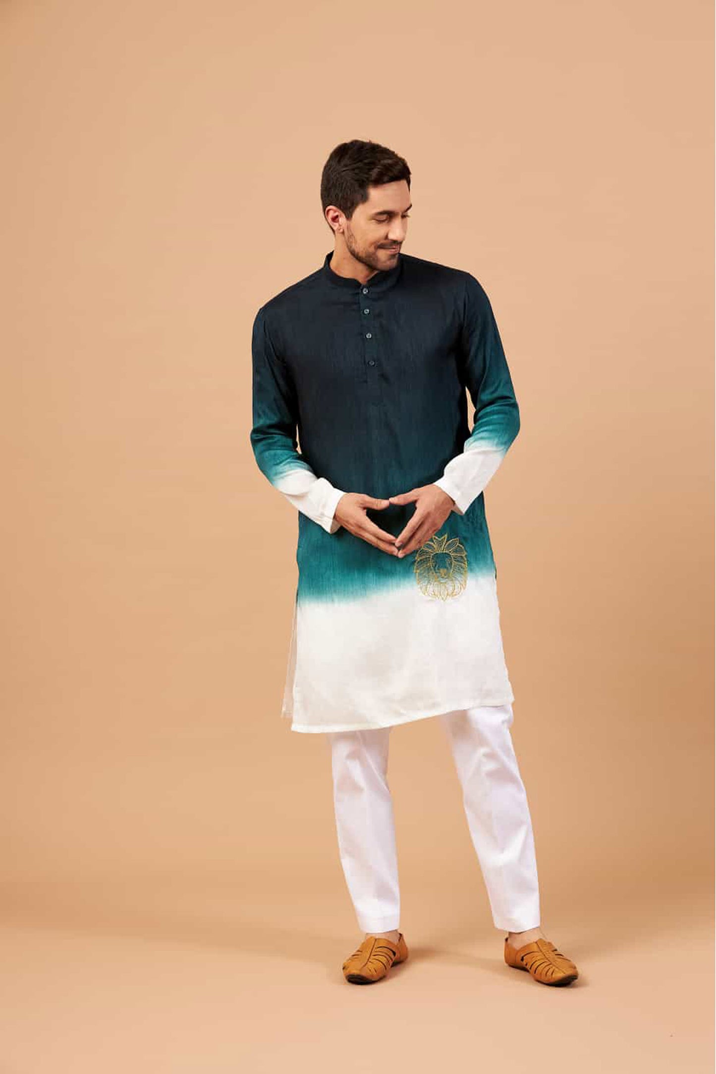 Dark Green Raw Silk Thread Embroidered Festive ( only Kurta )