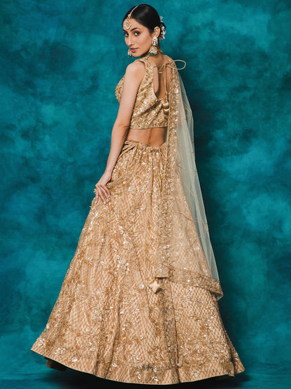 Beige Color Heavy Sequence Embroidery Bridal Lehenga