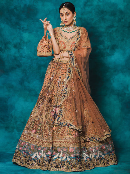 Light Brown Color Heavy Embroidery Bridal Lehenga