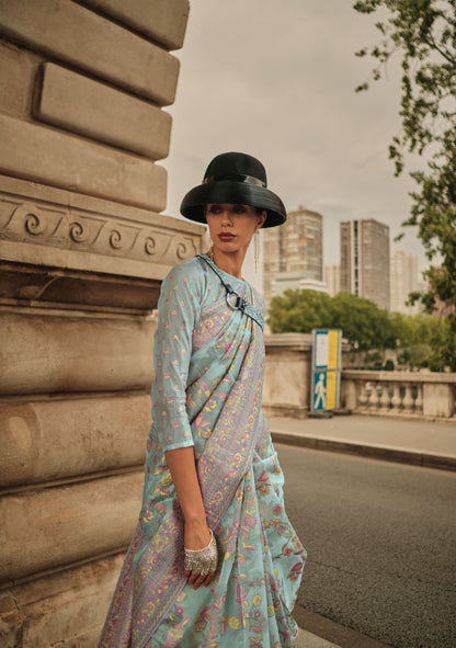 Light Green Kalila Silk Kashmiri Organza handloom saree