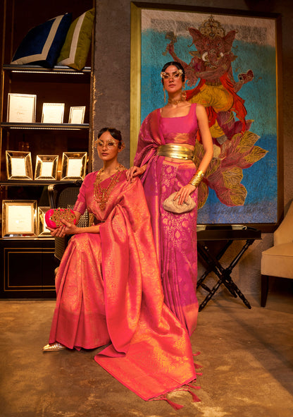 Peach Karzoe Silk Pure Chaap Handloom Saree