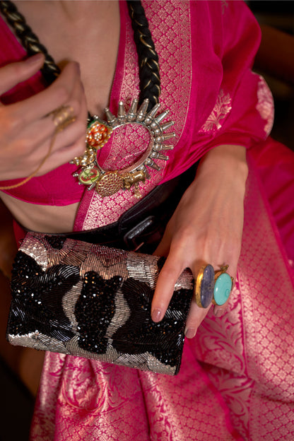 Rose Pink Korsa Georgette Pure Khadi Nylon saree