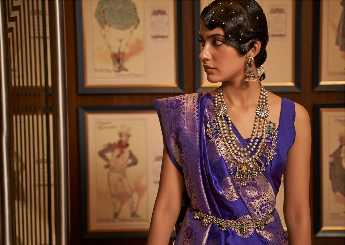 Navy Blue Kosmic Silk Handloom Saree