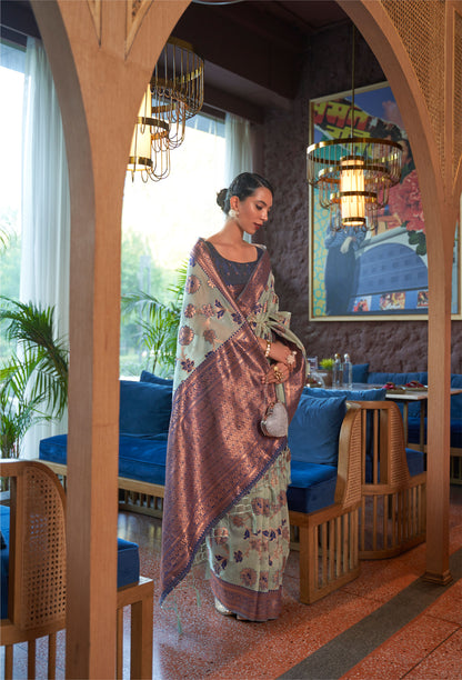 Green Kadvika Silk Shimmer Copper woven Saree