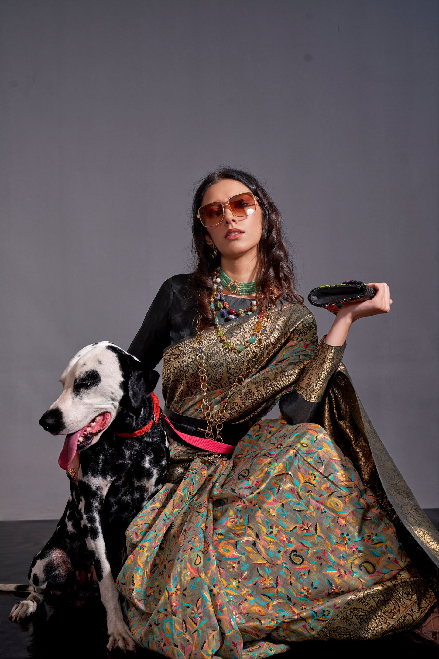 Greenish Gold color Knaaz Modal Kashmiri Chaap Handloom Saree