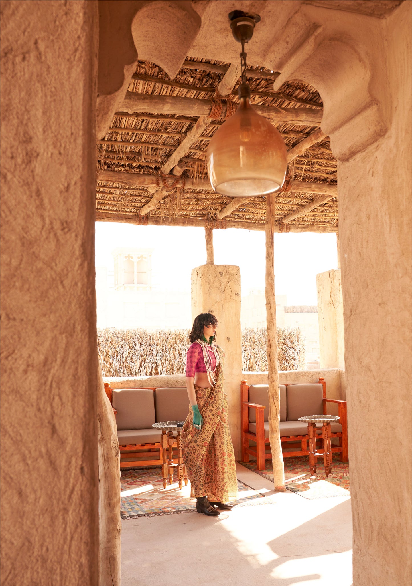 Pale Yellow Komet Printed Zari Handloom Tissue Saree