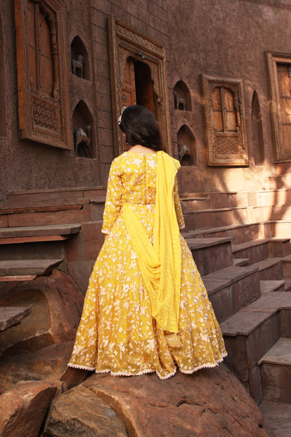 Yellow Parsi work Lehenga Choli