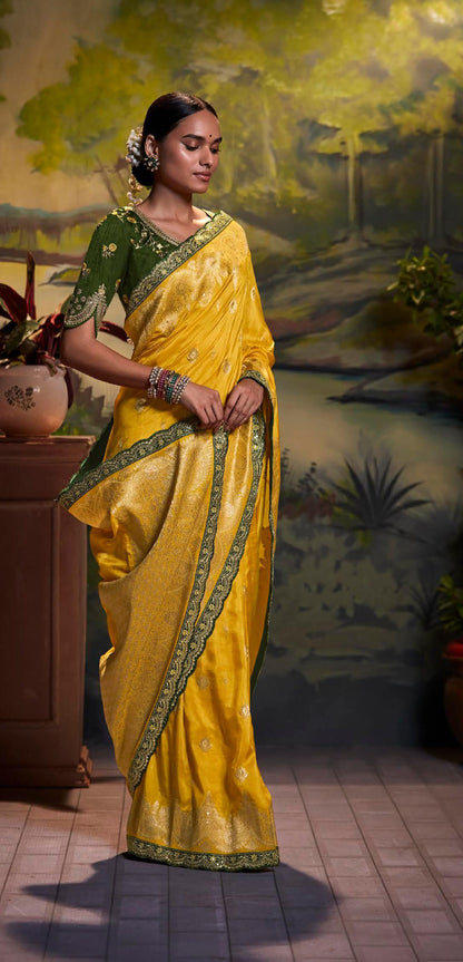 Yellow Dola Silk Sequins embroidered Parnika Festive Saree