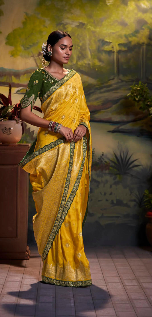Yellow Dola Silk Sequins embroidered Parnika Festive Saree