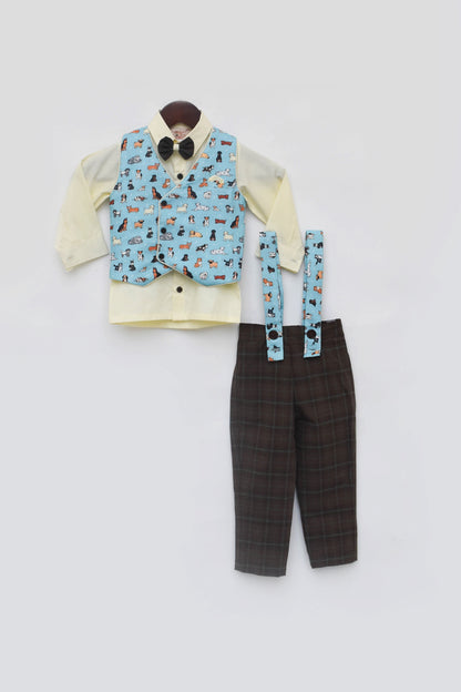 Blue Printed Waist Coat Set