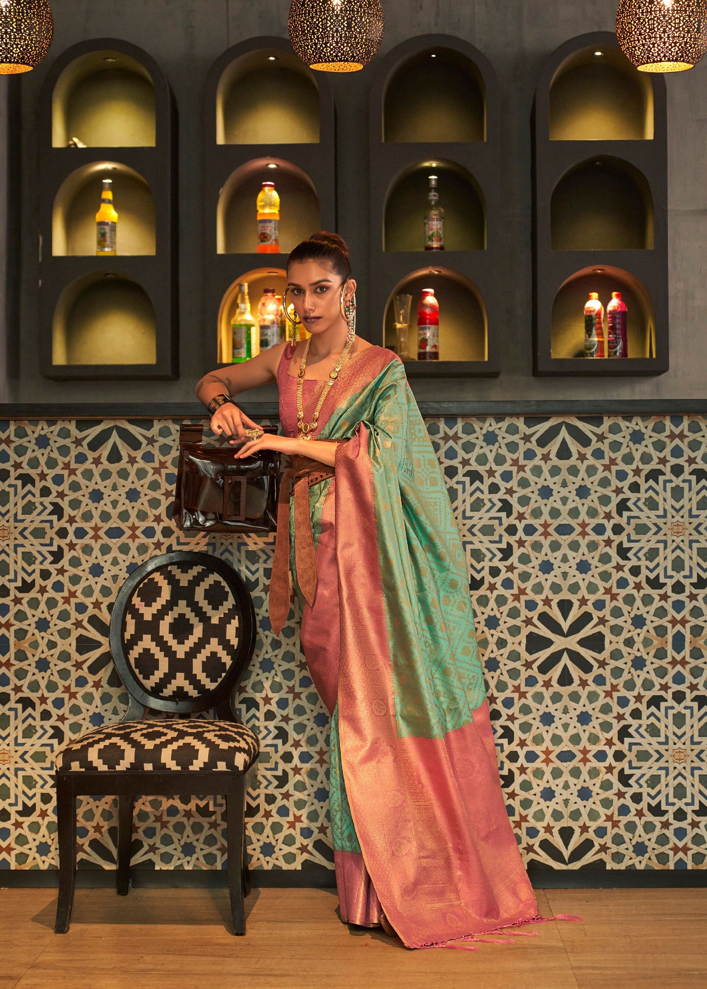 Green Kaizaa Silk Zari Base Chaap Handloom Saree